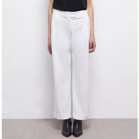 The Kooples Wide Leg Pants 100% Cotton Pleated Front Trousers White NWT L FR40 - Picture 1 of 11